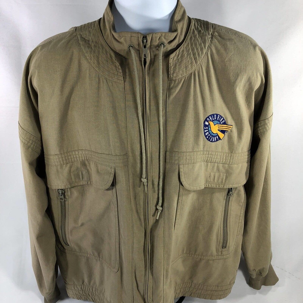 World Bird Sanctuary Jacket Full Zip Mock Neck Kahki Long Sleeve Approx Size M/L